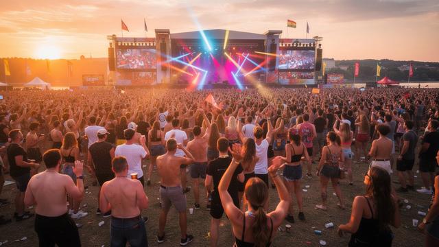 Crowds at Sziget Festival on Óbudai Island, Budapest